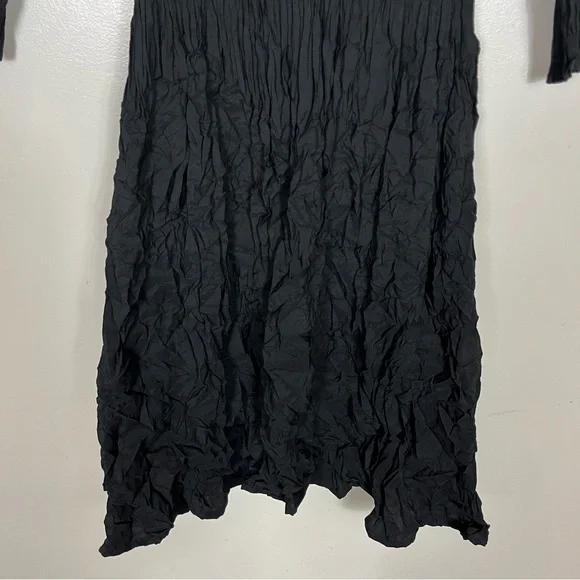 Alquema Crinkle Dress Size 1 (6 8 10) Midi 3/4 Sleeve Button Black - Picture 8 of 12